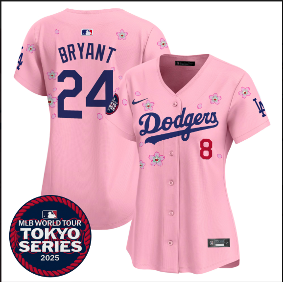 Women Los Angeles Dodgers #24 Bryant Tokyo Series 2025 pink Limited Stitched Jersey->women mlb jersey->Women Jersey